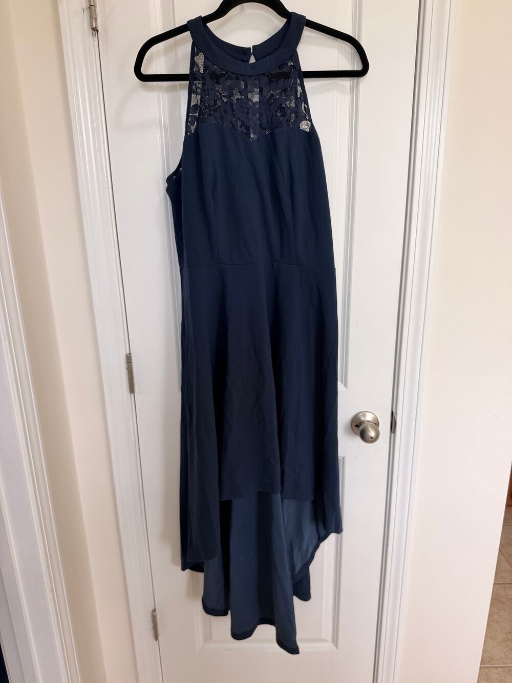Bbonlinedress XL Navy Blue Lace High Low Maxi Dress Formal Wedding Guest NWT